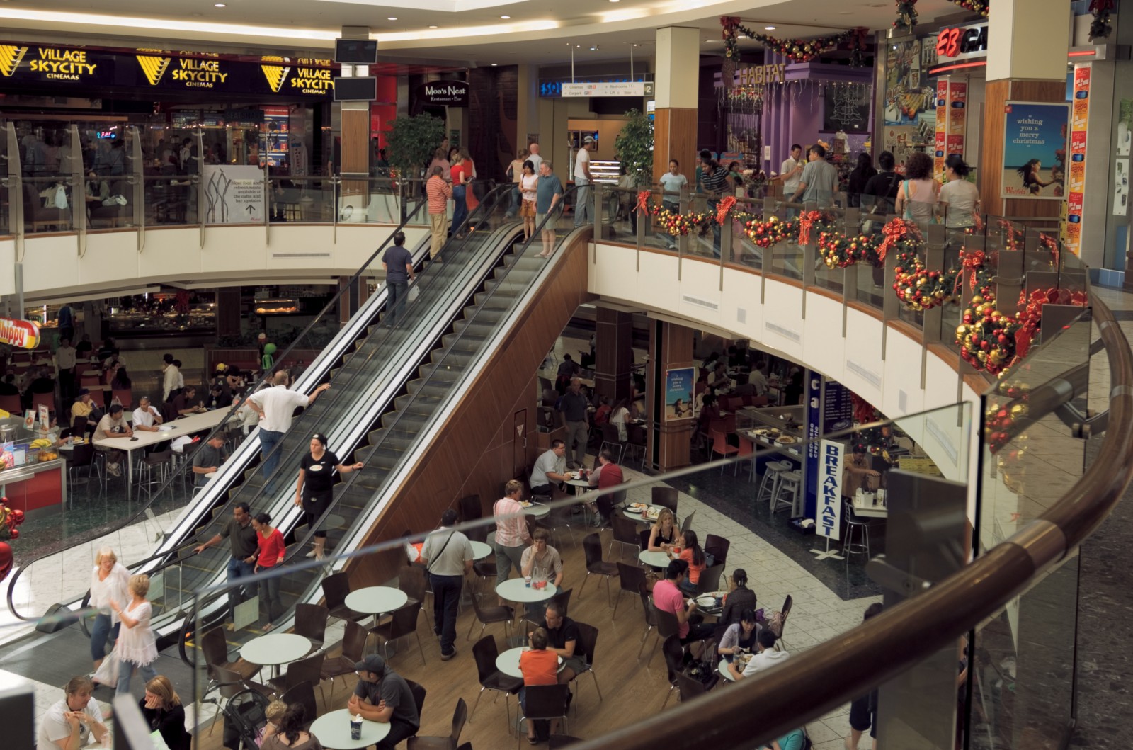 In the mall, such as Auckland's St Lukes, everything is in easy reach under one roof whether it's breakfast or an evening movie.